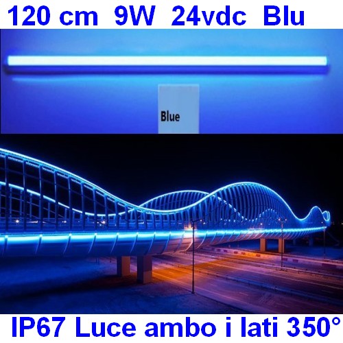 Tubo Led BLU 120 cm luce 350 gradi 24V 9W IP67